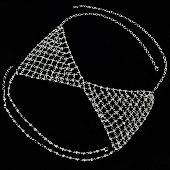 Sexy Gypsy Chain Bikini bra Rhinestone body Jewelry Harness V Statement Necklace - Picture 9 of 10